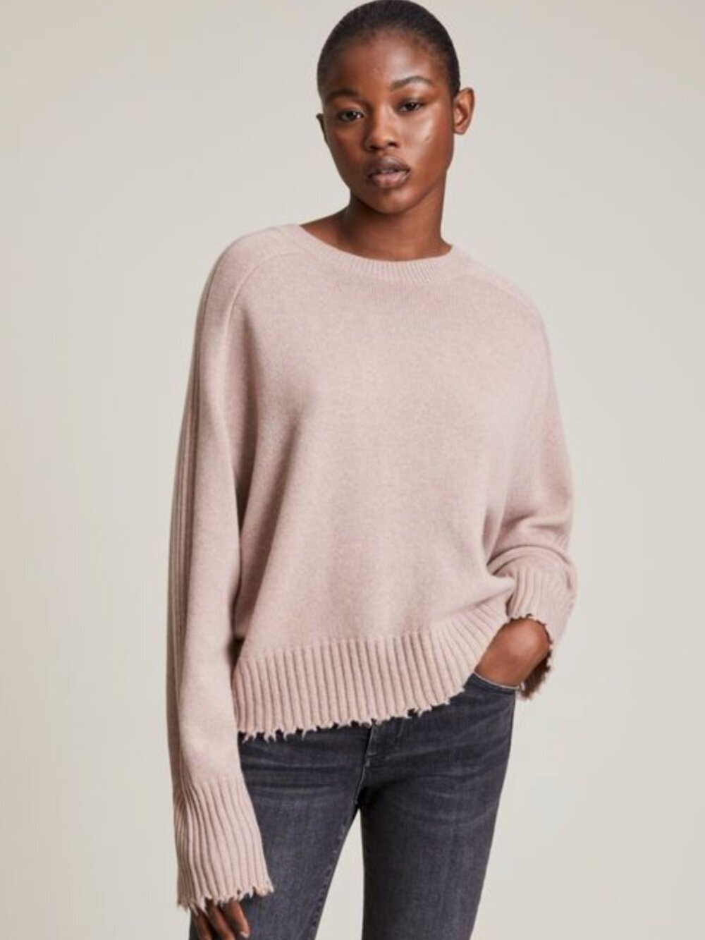 AllSaints Kiera Cashmere Blend Crewneck Sweater in Pashmina Pink